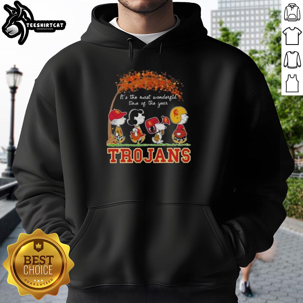 premium-usc-trojans-x-peanuts-snoopy-and-friends-autumn-its-the-most-wonderful-time-of-the-year-hoodie Alt Text: Premium USC Trojans X Peanuts Snoopy and Friends autumn hoodie celebrating the most wonderful time of the year.