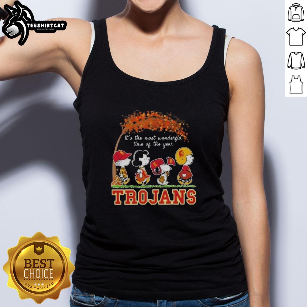 premium-usc-trojans-x-peanuts-snoopy-and-friends-autumn-its-the-most-wonderful-time-of-the-year-tank-top Premium USC Trojans X Peanuts Snoopy tank top featuring autumn design, perfect for celebrating the most wonderful time of the year.