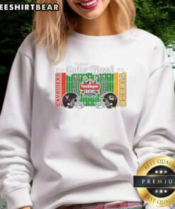 Premium Virginia Cavaliers vs Missouri Tigers 2025 TaxSlayer Gator Bowl sweatshirt featuring team helmets design.