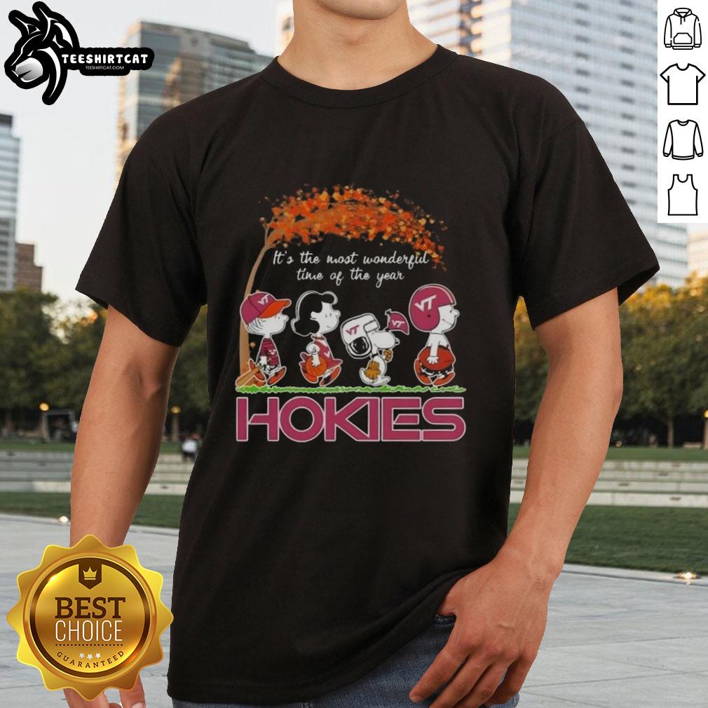 premium-virginia-tech-hokies-x-peanuts-snoopy-and-friends-autumn-its-the-most-wonderful-time-t-shirt Alt Text: Premium Virginia Tech Hokies X Peanuts Snoopy and Friends autumn t-shirt celebrating the season's joy and school spirit.