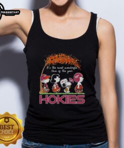 Premium Virginia Tech Hokies X Peanuts Snoopy and Friends autumn tank top featuring festive designs for fall celebrations.