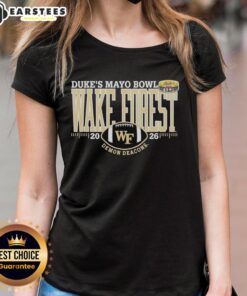 Alt Text: Premium Wake Forest Demon Deacons Dukes Mayo Bowl 2026 ladies tee, featuring team colors and logo for fans.