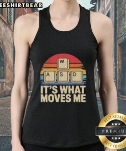 Alt Text: Premium WASD gaming keys funny PC gamer tank top featuring colorful graphics for gaming enthusiasts.