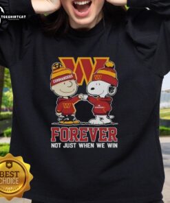 Premium Washington Commanders X Charlie Brown Vs Snoopy sweatshirt featuring 'Forever Not Just When We Win' design.