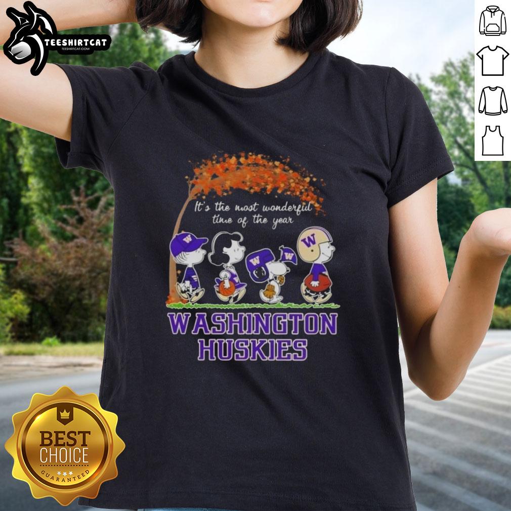 premium-washington-huskies-x-peanuts-snoopy-and-friends-autumn-its-the-most-wonderful-time-of-the-year-ladies-tee Premium Washington Huskies X Peanuts Snoopy and Friends autumn tee for women, perfect for the holiday season.