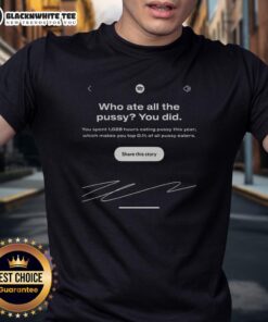 Alt Text: Premium Who Ate All The Pussy You Did Spotify Wrapped Interface Meme T-Shirt showcasing a humorous design.