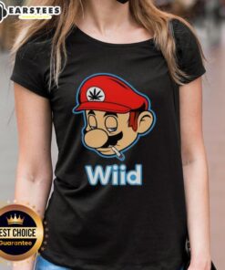 Premium Wiid Super Mario Smoking Weed Ladies Tee featuring a playful design of Mario enjoying cannabis.