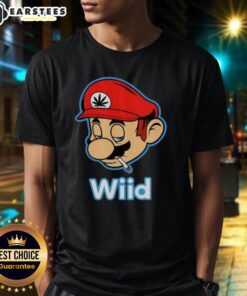 Alt Text: Premium Wiid Super Mario Smoking Weed T-Shirt featuring a vibrant graphic of Mario enjoying cannabis.