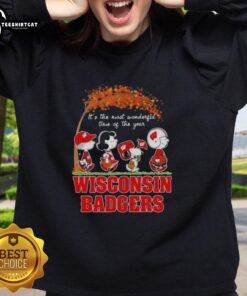 Premium Wisconsin Badgers X Peanuts Snoopy and Friends autumn sweatshirt, perfect for cozy fall days and sports fans.