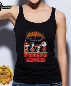 Premium Wisconsin Badgers X Peanuts Snoopy and Friends autumn tank top, perfect for celebrating the fall season.
