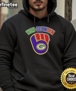 Premium Wisconsin City sports hoodie featuring Milwaukee Brewers, Green Bay Packers, and Wisconsin Badgers logos.