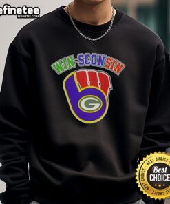Premium Wisconsin City sports sweatshirt featuring Milwaukee Brewers, Green Bay Packers, and Wisconsin Badgers logos.