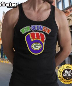 Premium Wisconsin City sports tank top featuring Milwaukee Brewers, Green Bay Packers, and Wisconsin Badgers logos.