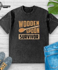 Premium Wooden Spoon Survivor Washed T-Shirt featuring a playful kitchen design, perfect for cooking enthusiasts.