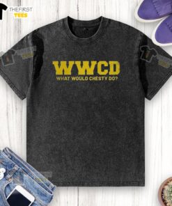 Premium WWCD What Would Chesty Puller Do washed t-shirt featuring bold graphics and comfortable fit for military enthusiasts.