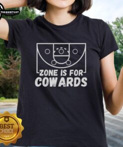 Premium Zone Is For Cowards Ladies Tee in vibrant colors, showcasing a stylish design for bold women.
