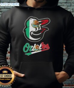 Stylish Baltimore Orioles baseball hoodie featuring a vibrant Mexican flag design, perfect for fans and fashion lovers.