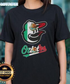 Pretty Baltimore Orioles baseball tee featuring a vibrant Mexican flag design for ladies, perfect for game day style.