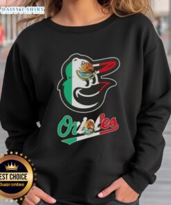 Pretty Baltimore Orioles baseball sweatshirt featuring a vibrant Mexican flag design, perfect for sports fans and style lovers.