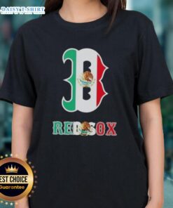 Alt Text: Pretty Boston Red Sox baseball ladies tee featuring a vibrant Mexican flag design for stylish fans.