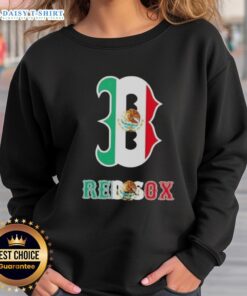 Stylish Boston Red Sox baseball sweatshirt featuring a vibrant Mexican flag design for sports and cultural fans.