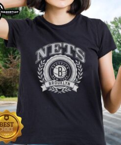 Pretty Brooklyn Nets National Basketball Association crest on a ladies tee, showcasing team pride and stylish design.