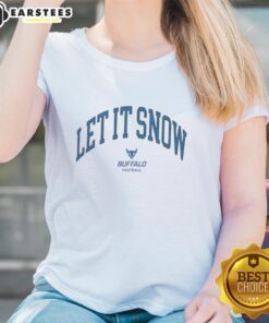 Pretty Buffalo Bulls Victor Snow Let It Snow ladies tee featuring a festive winter design, perfect for game day or holiday wear.