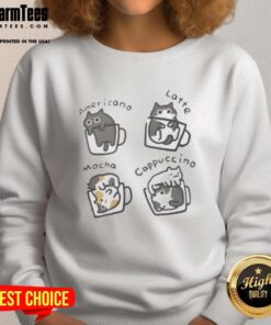Cute sweatshirt featuring a pretty cat with a cappuccino, perfect for cat lovers and cozy style enthusiasts.