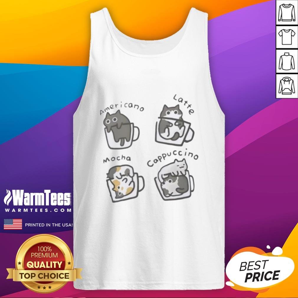 pretty-cat-puccino-coffee-cats-cute-tank-top Cute cat with a cappuccino, wearing a tank top featuring a pretty cat design, perfect for cat lovers.