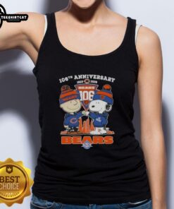 Pretty Charlie Brown and Snoopy 106th Anniversary tank top featuring Chicago Bears football skyline design, 1920-2026.