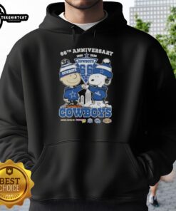 Pretty Charlie Brown and Snoopy 66th Anniversary hoodie featuring Dallas Cowboys football skyline design.