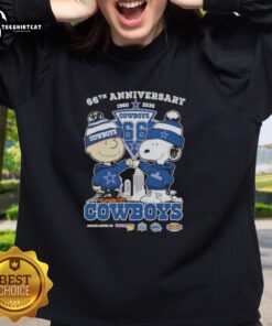 Alt Text: Pretty Charlie Brown and Snoopy sweatshirt celebrating 66th anniversary, featuring Dallas Cowboys skyline design.