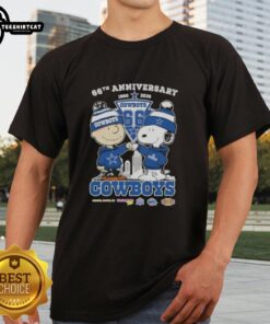 Pretty Charlie Brown and Snoopy 66th Anniversary T-Shirt featuring Dallas Cowboys skyline design, celebrating 1960-2026.