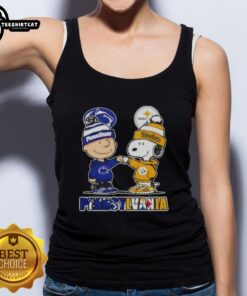Pretty Charlie Brown fist bump with Snoopy, Nittany Lions and Pittsburgh Steelers skyline on a trendy tank top.