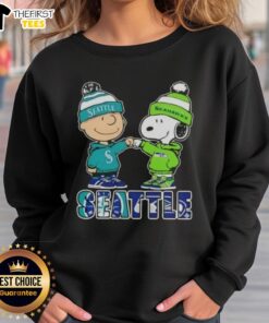 Pretty Charlie Brown Fist Bump sweatshirt featuring Snoopy, Seattle sports teams Mariners and Seahawks design.