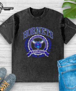 Alt Text: Stylish 'Pretty Charlotte Hornets National Basketball Association Crest' washed t-shirt showcasing team pride and comfort.