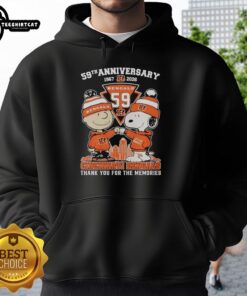 Alt Text: Stylish Cincinnati Bengals outfit featuring Snoopy and Charlie Brown hoodie for the 59th Anniversary (1967-2026).