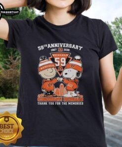 Alt Text: Stylish Cincinnati Bengals outfit featuring Snoopy and Charlie Brown, celebrating their 59th anniversary (1967-2026).
