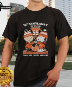 Alt Text: Cincinnati Bengals outfit featuring a Snoopy and Charlie Brown 59th Anniversary T-shirt, celebrating 1967-2026.