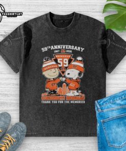 Alt Text: Stylish Cincinnati Bengals outfit featuring Snoopy and Charlie Brown, celebrating their 59th anniversary, 1967-2026.
