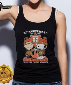 Stylish Cleveland Browns outfit featuring a Snoopy and Charlie Brown tank top for the 82nd anniversary (1944-2026).