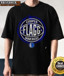 Alt Text: Stylish Cooper Flagg Dallas Mavericks Basketball Logo T-Shirt featuring vibrant team colors and logo design.