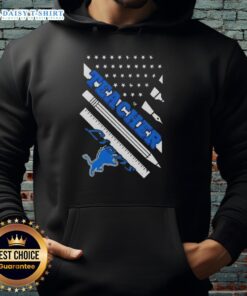 Alt Text: Pretty Detroit Lions football hoodie for teachers featuring American flag design, perfect for game day style.