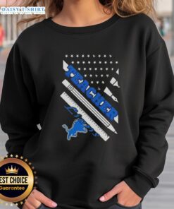 Pretty Detroit Lions football sweatshirt with American flag design, perfect for teachers and fans alike.