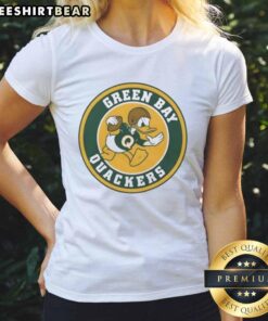 Pretty Disney Green Bay Quackers Pro Football Spoof Ladies Tee featuring vibrant colors and playful design for fans.