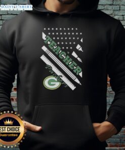 Pretty Green Bay Packers football hoodie with American flag design, perfect for teachers and fans alike.