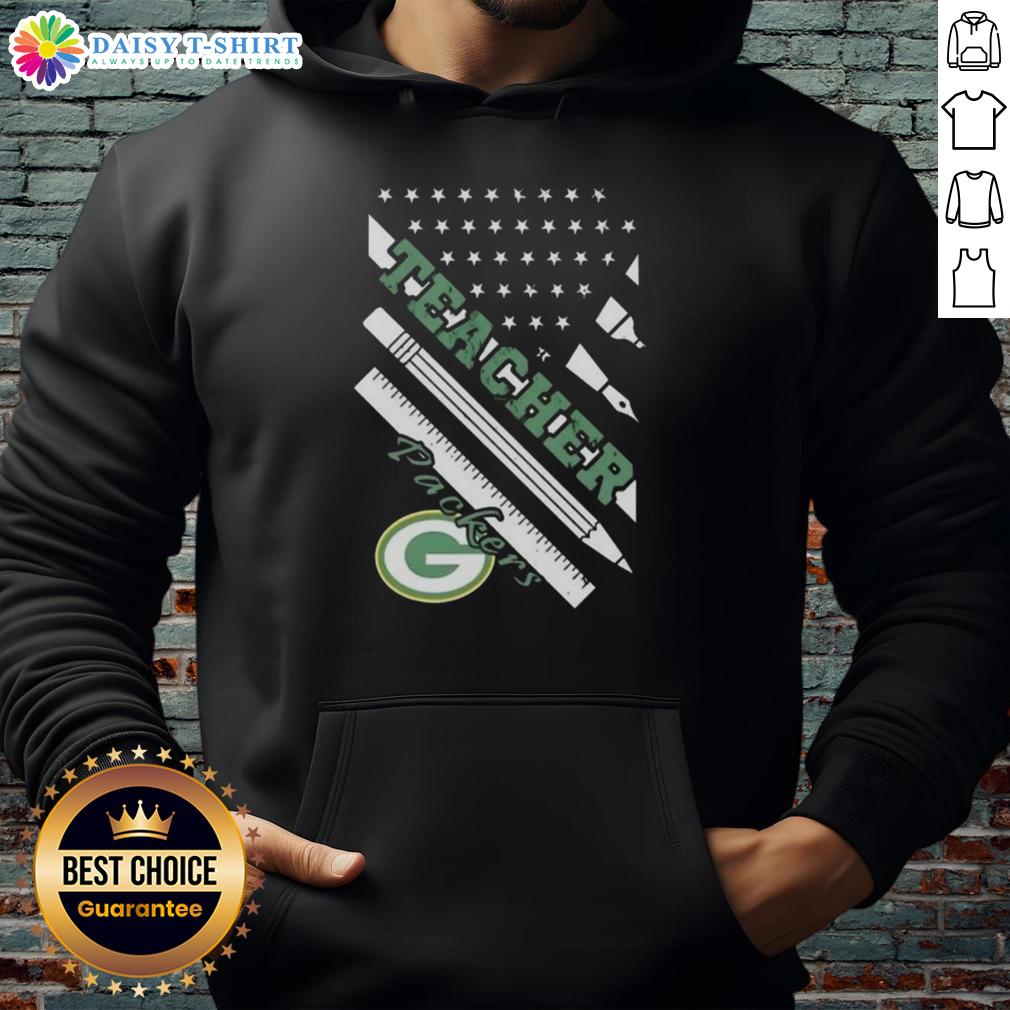 Pretty Green Bay Packers Football X Teacher American Flag Hoodie Pretty Green Bay Packers football hoodie with American flag design, perfect for teachers and fans alike.