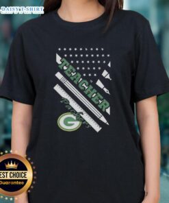 Pretty Green Bay Packers football women's tee featuring American flag design, perfect for fans and teachers.