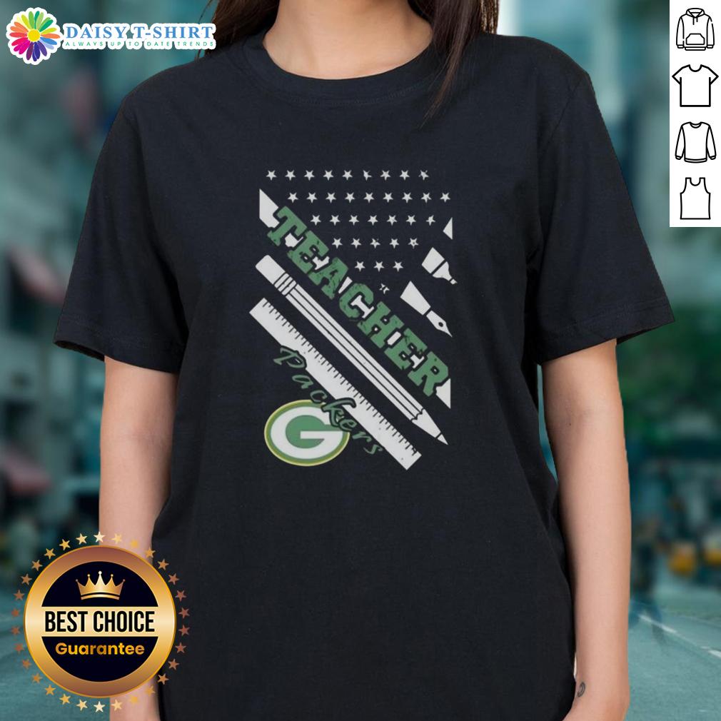 Pretty Green Bay Packers Football X Teacher American Flag Ladies Tee Pretty Green Bay Packers football women's tee featuring American flag design, perfect for fans and teachers.