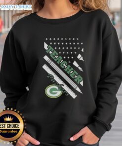 Pretty Green Bay Packers Football X Teacher American Flag Sweatshirt featuring vibrant colors and a stylish design.